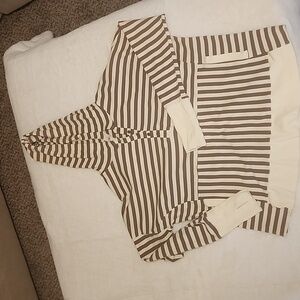 BiBi striped pullover hoodie sz M cream and brown